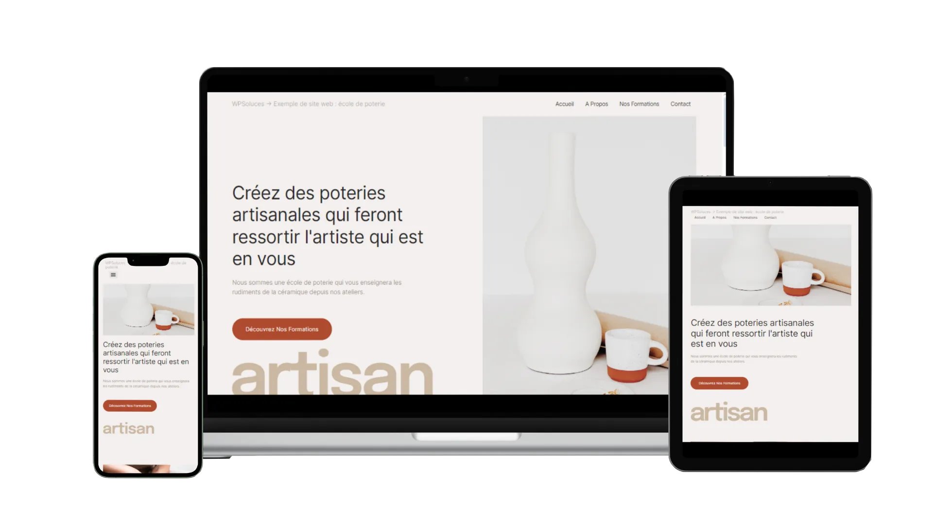 Mockup d'un site vitrine pour un artisan, exemple de création web WordPress dans mon portfolio